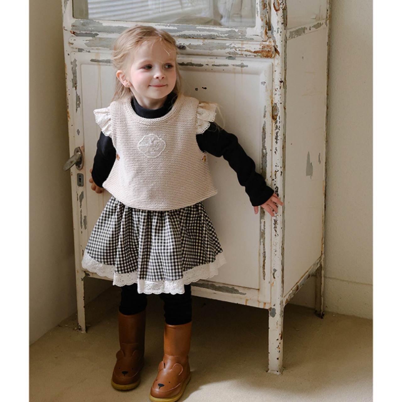 「予約販売」冬チェック柄ワンピース