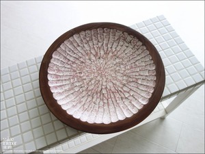 モンキーポッド総無垢材 デコレーショントレイG 菓子鉢 小物入れ 飾り皿 木製 手作り エスニック ハンドメイド 一点物 直径34cm