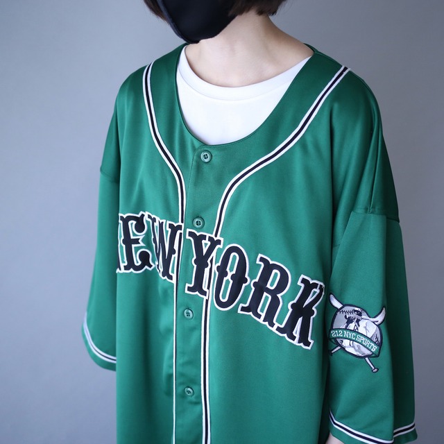 XXL over silhouette 5 numbering deep green baseball shirt