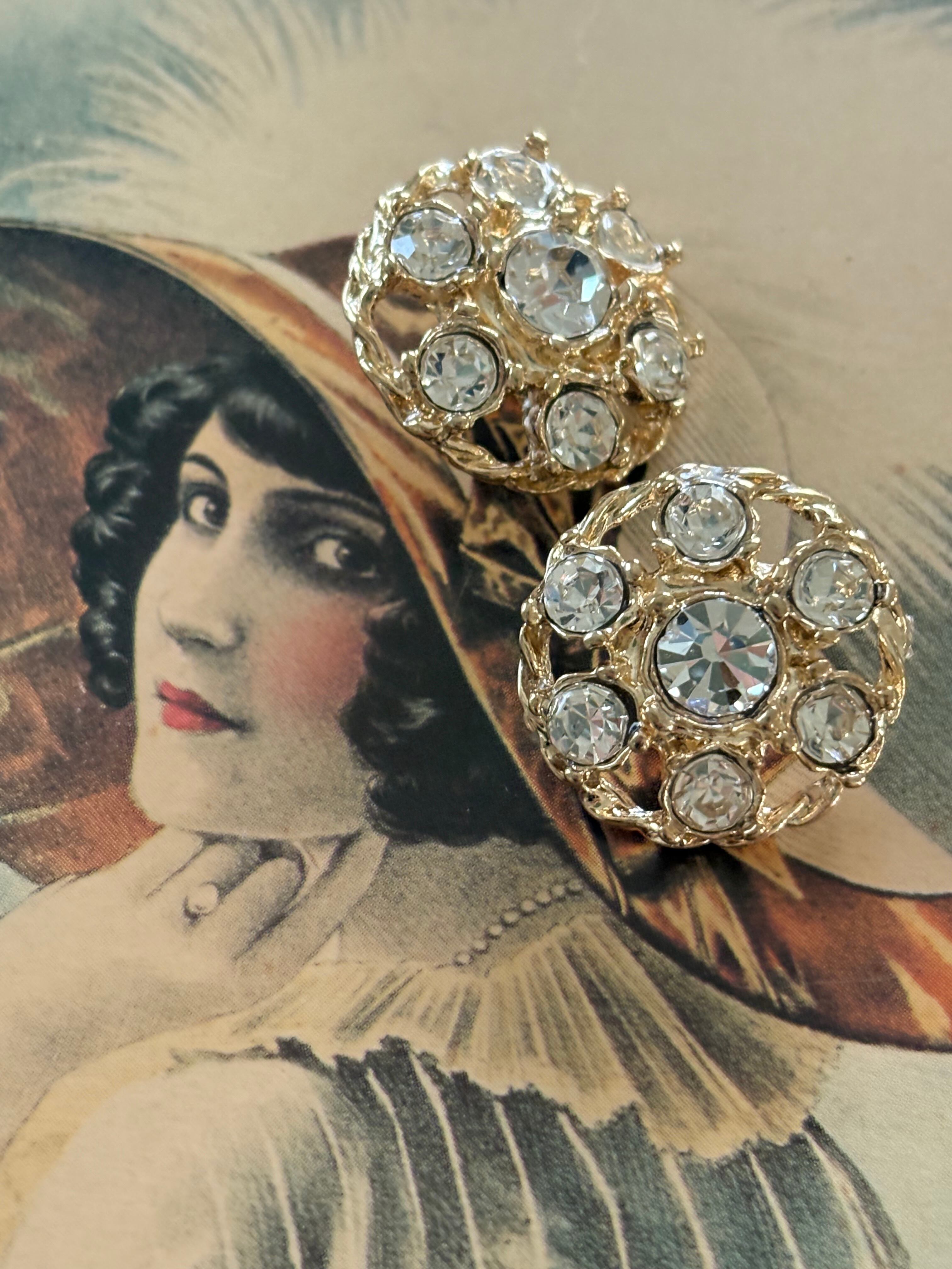 輸入デザインボタン ドーム型 ゴールド×ストーン 透かし 20mm アクセサリーパーツ デコレーション材