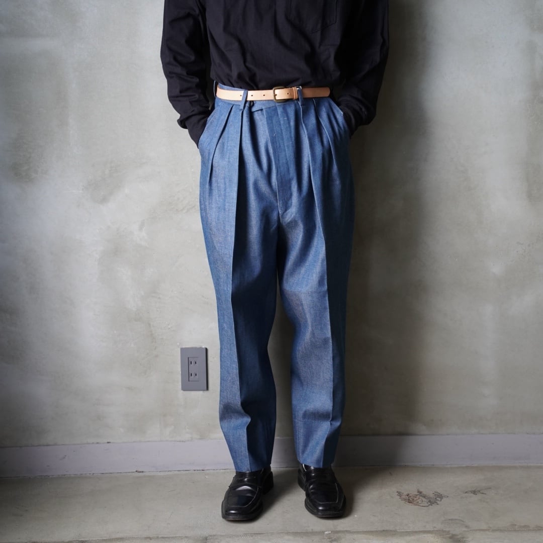 INTERIM / SHUTTLE DENIM 1-TUCK WIDE TAPERED SLACKS / IT22S211