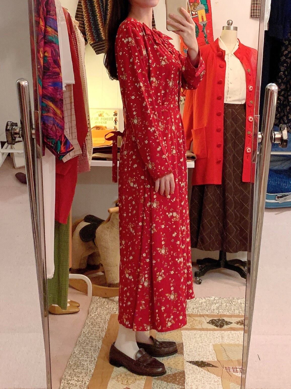 flower red ribbon long one-piece