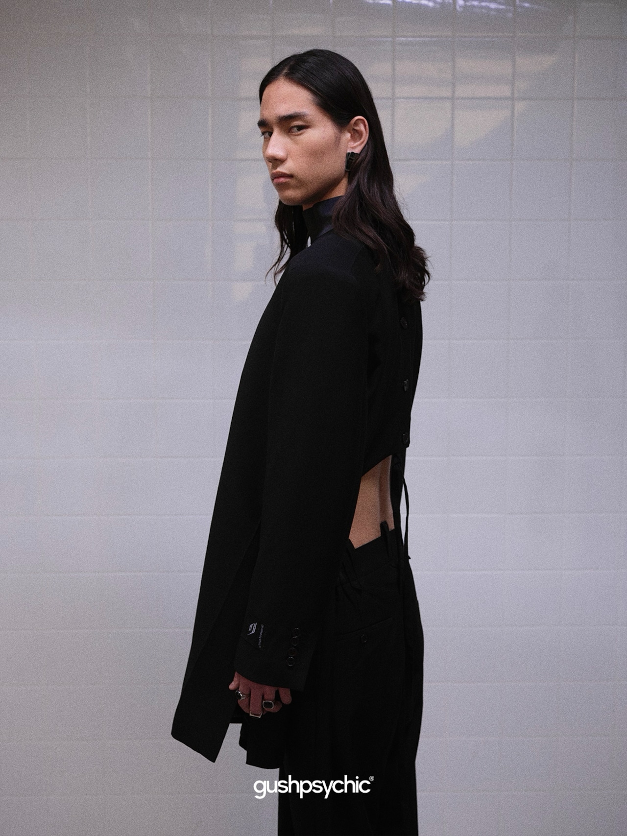 gushpsychic Stand Collar Cutting Hole Design Suit