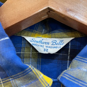 VINTAGE "southern belle" blue yellow check blouse