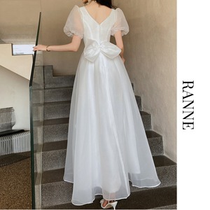 Soft Veil Puff Sleeve Dress　a0324