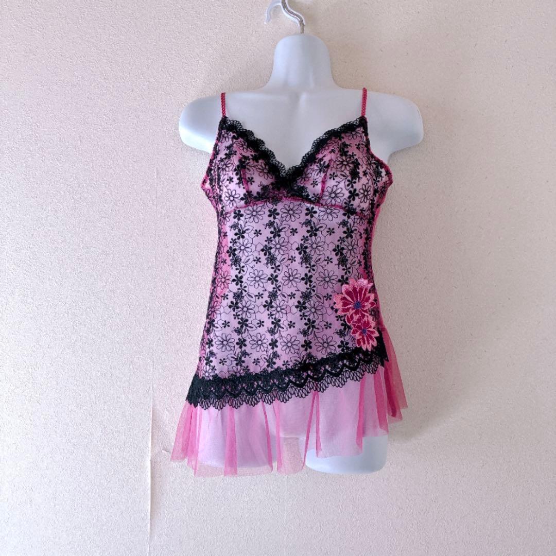 Wacoal サルート キャミソール 花柄レース 刺繍シアー Y2K フェアリー