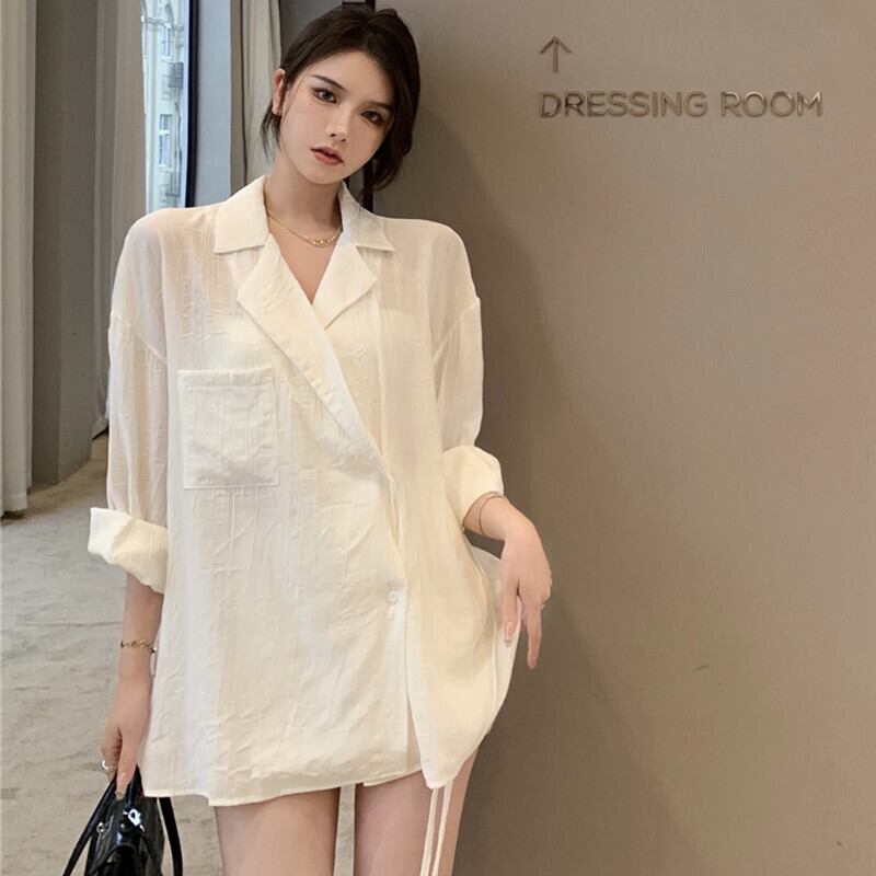 ルーズホワイトシャツ トップス オータム ロング 秋物 ガールズファッション23257648002