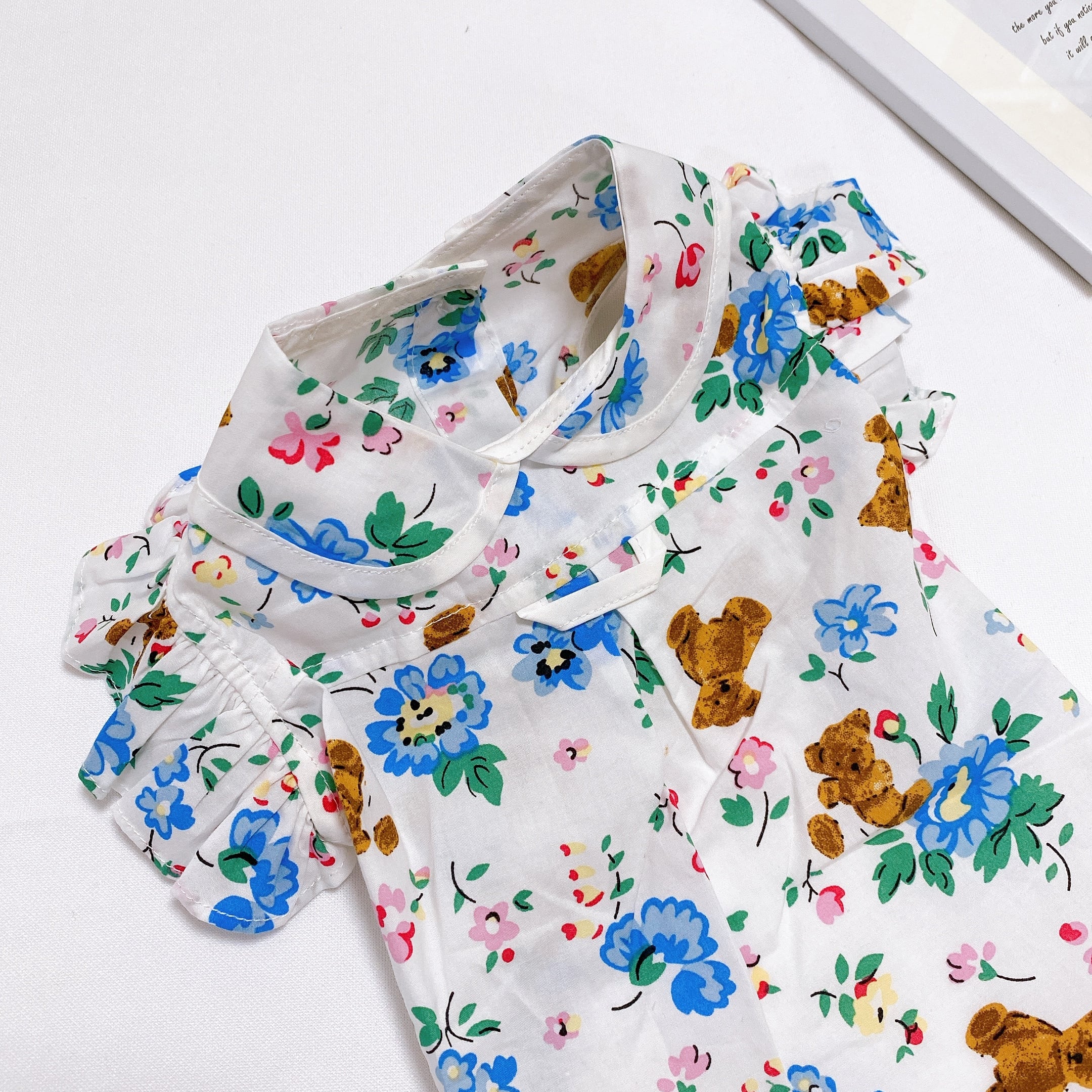 【SALE】bear frill shirt S ~ XL / ドッグウェア 犬服 フリル袖 ブラウス 犬の服 春夏 新作 シャツ おしゃれ b50