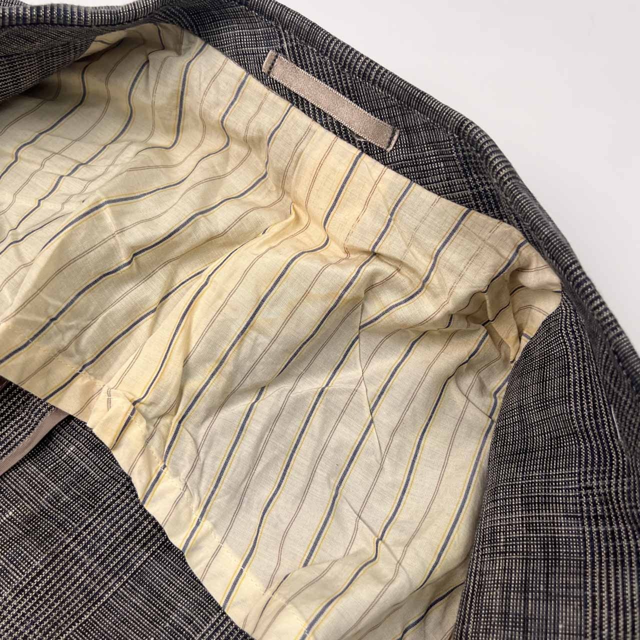 90s リネン100% Burberrys' バーバリー チェック テーラードジャケット L/グレー メンズ 背抜き ビンテージ