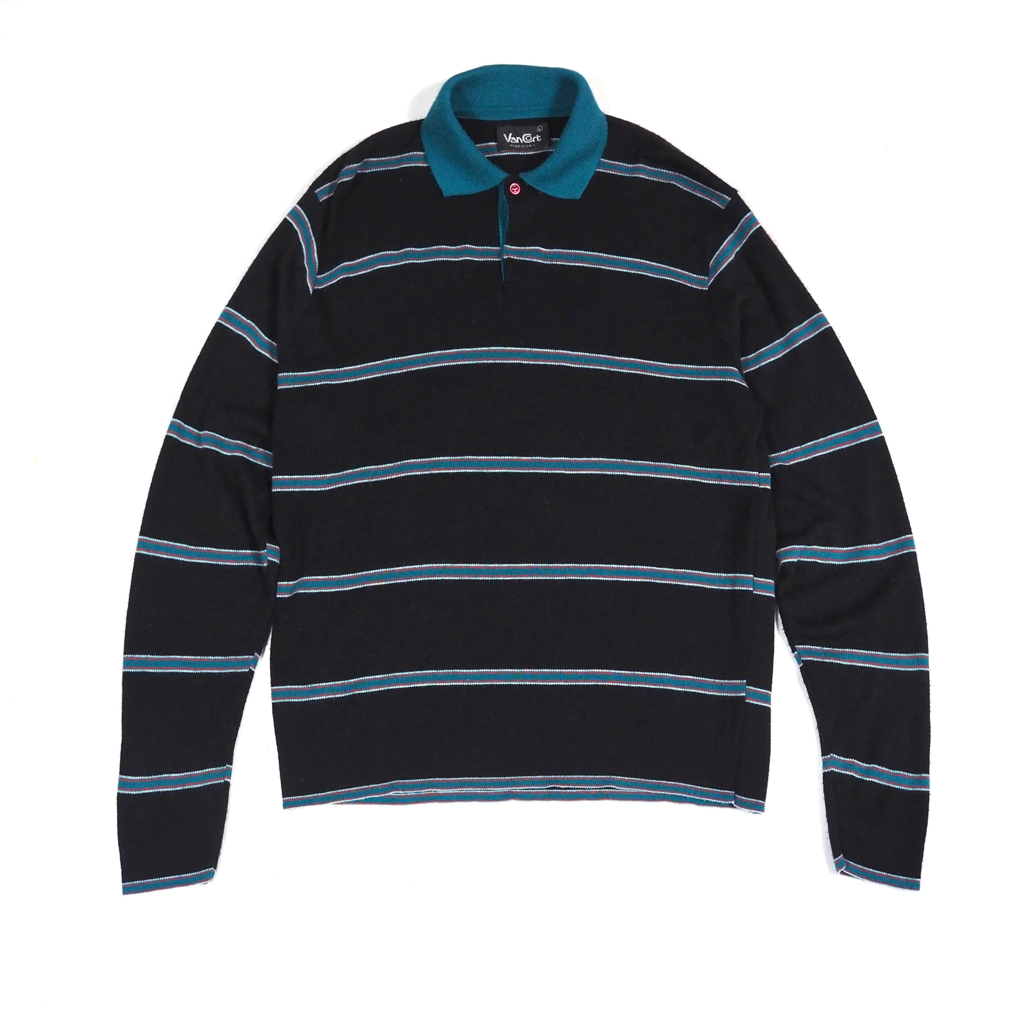 80’s Van Cort Knit Polo Shirt L USA製 ニットポロ 長袖シャツ