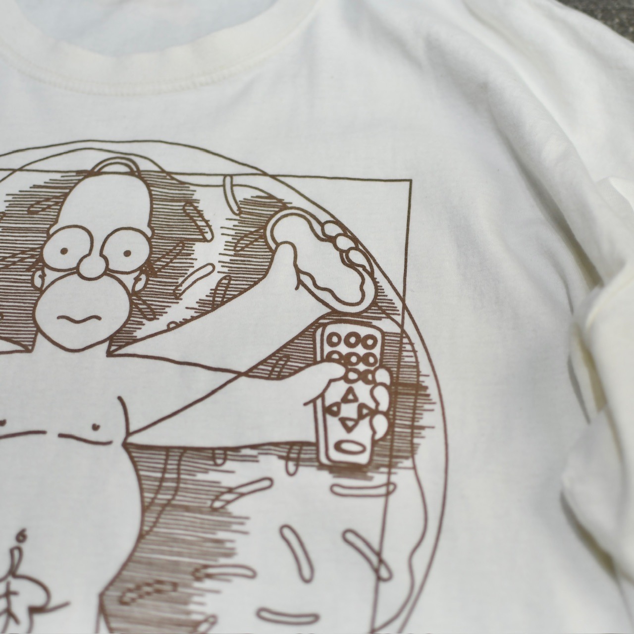 custom short length Simpsons Vitruvian Man print tee
