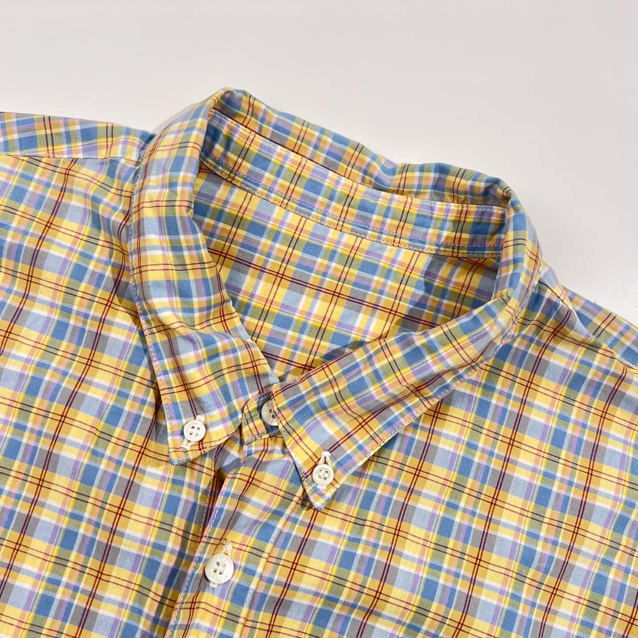 Papas パパス チェック BD ボタンダウン 長袖シャツ L/イエロー×ブルー 系 メンズ