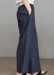 フランスリネン ストライプワイドパンツ