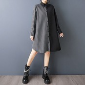 ストライプ切替 ミディ丈 シャツワンピース  00201