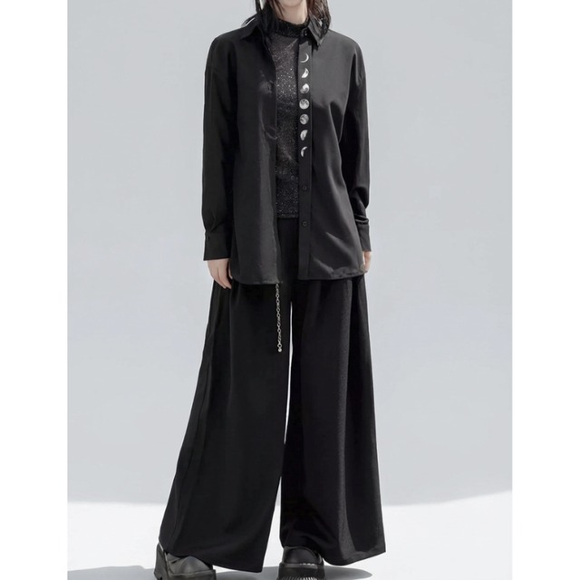 Moon phase stand collar shirt C1490