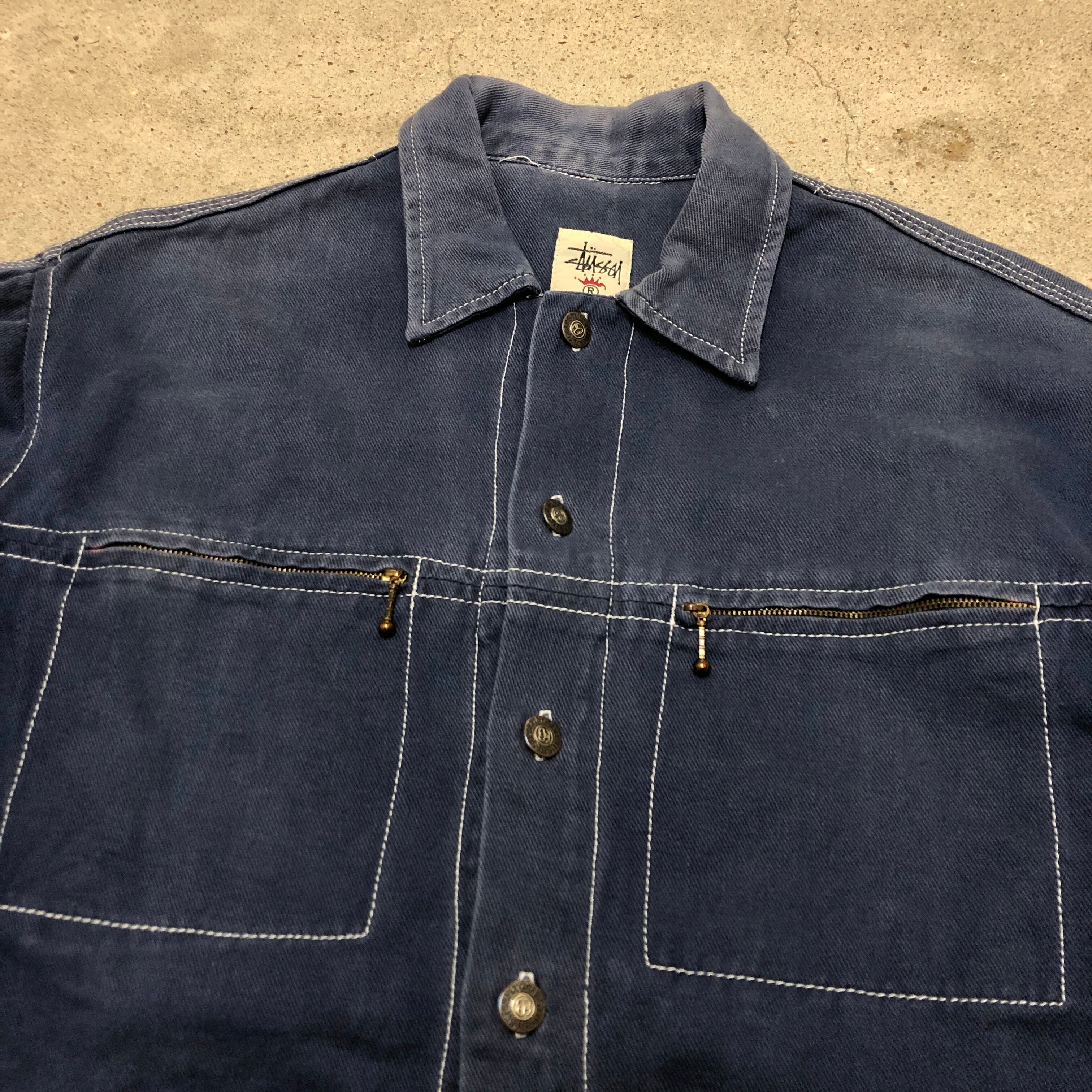 90s OLD STUSSY/KING SIZE/Coverall/白タグ/M/カバーオール 90s OLD STUSSY/KING SIZE/Coverall/白タグ/M/カバーオール