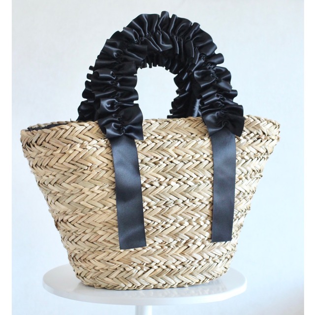 【送料無料】フリルハンドルバッグ by M-Style Luxe｜国産リボン｜ブラック