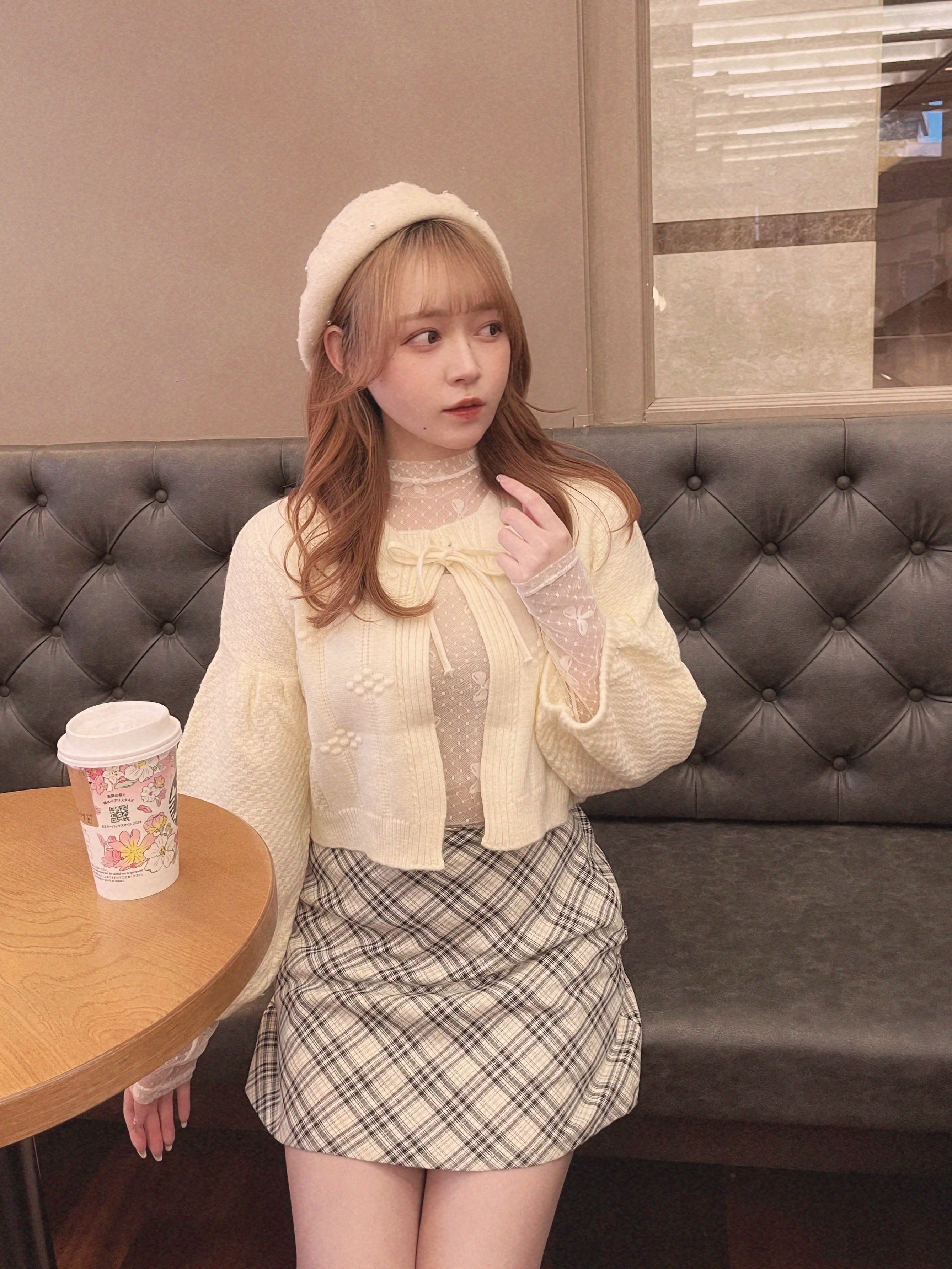 creamy ribbon cardigan-IVORY