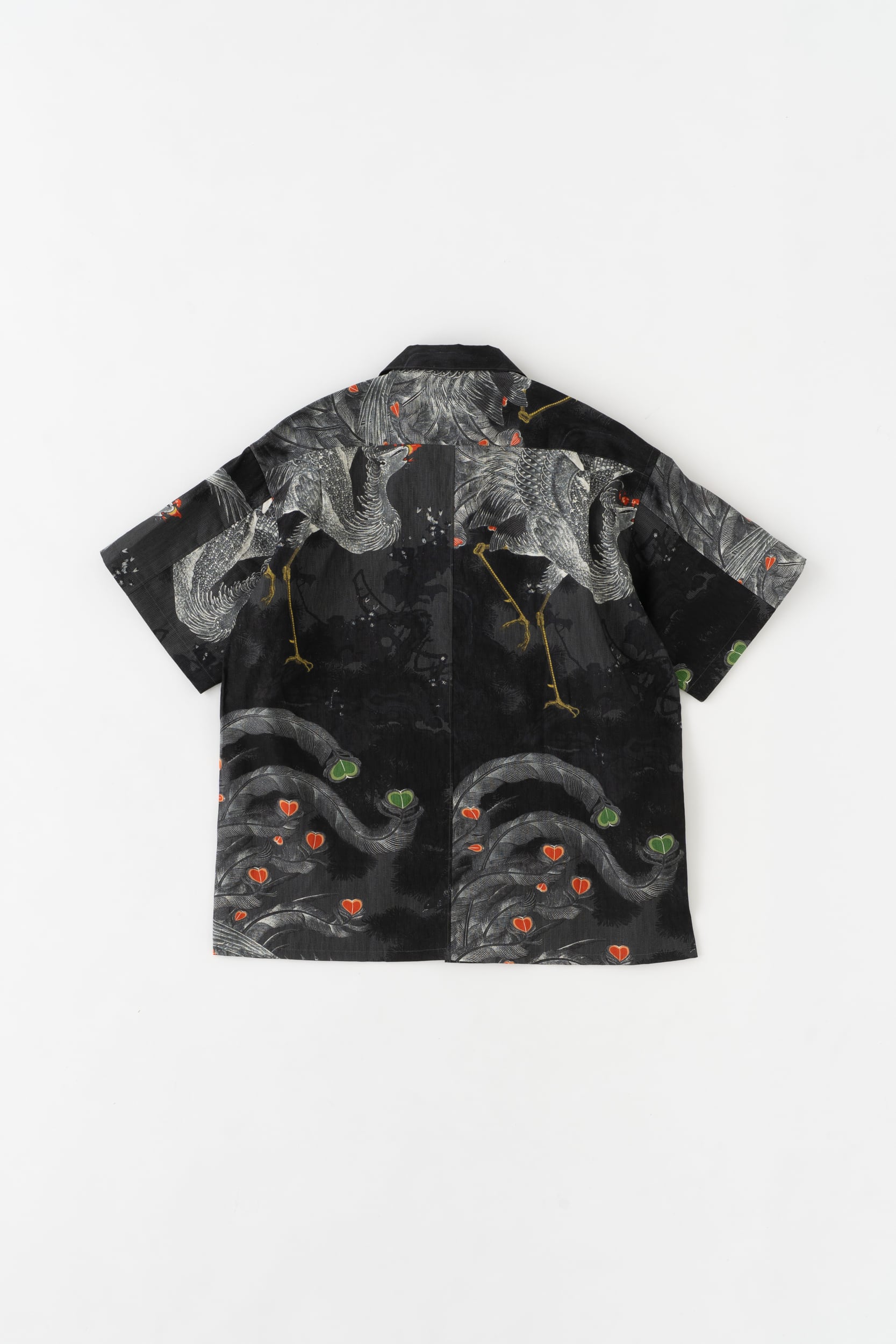 オープンカラー半袖シャツ / 型染め / 伊藤若冲 / 鳳凰 / CHARCOAL | Y