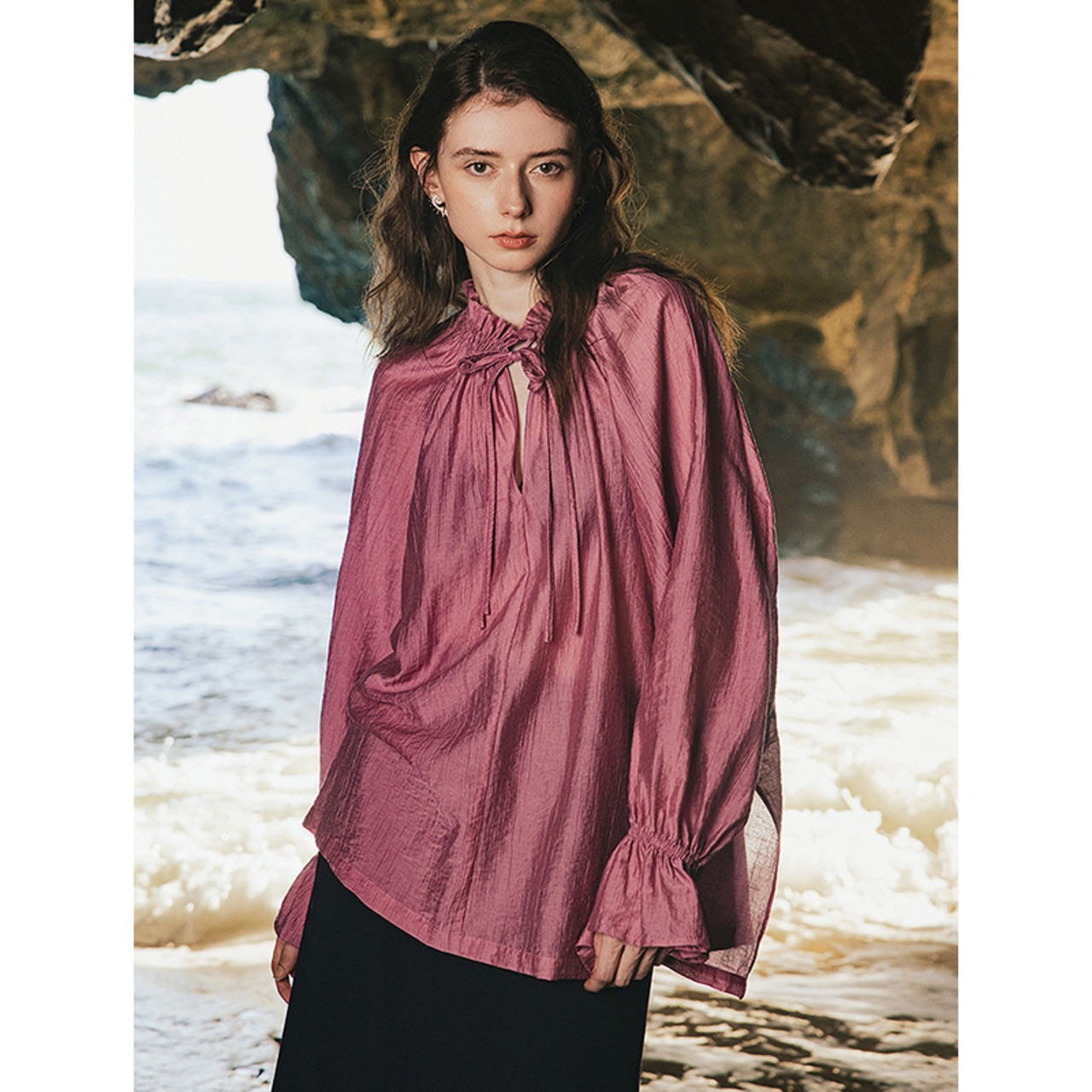 Drawstring Flutter Sleeve Blouse / ドローストリング フラッター スリーブ ブラウス