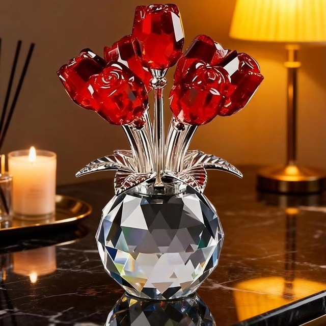 オブジェ ミニ クリスタル ローズ ラグジュアリー おしゃれ かわいい インテリア バラ 薔薇 置物 オーナメント 雑貨 ディスプレイ アート 装飾 ホワイトデー ギフト プレゼント