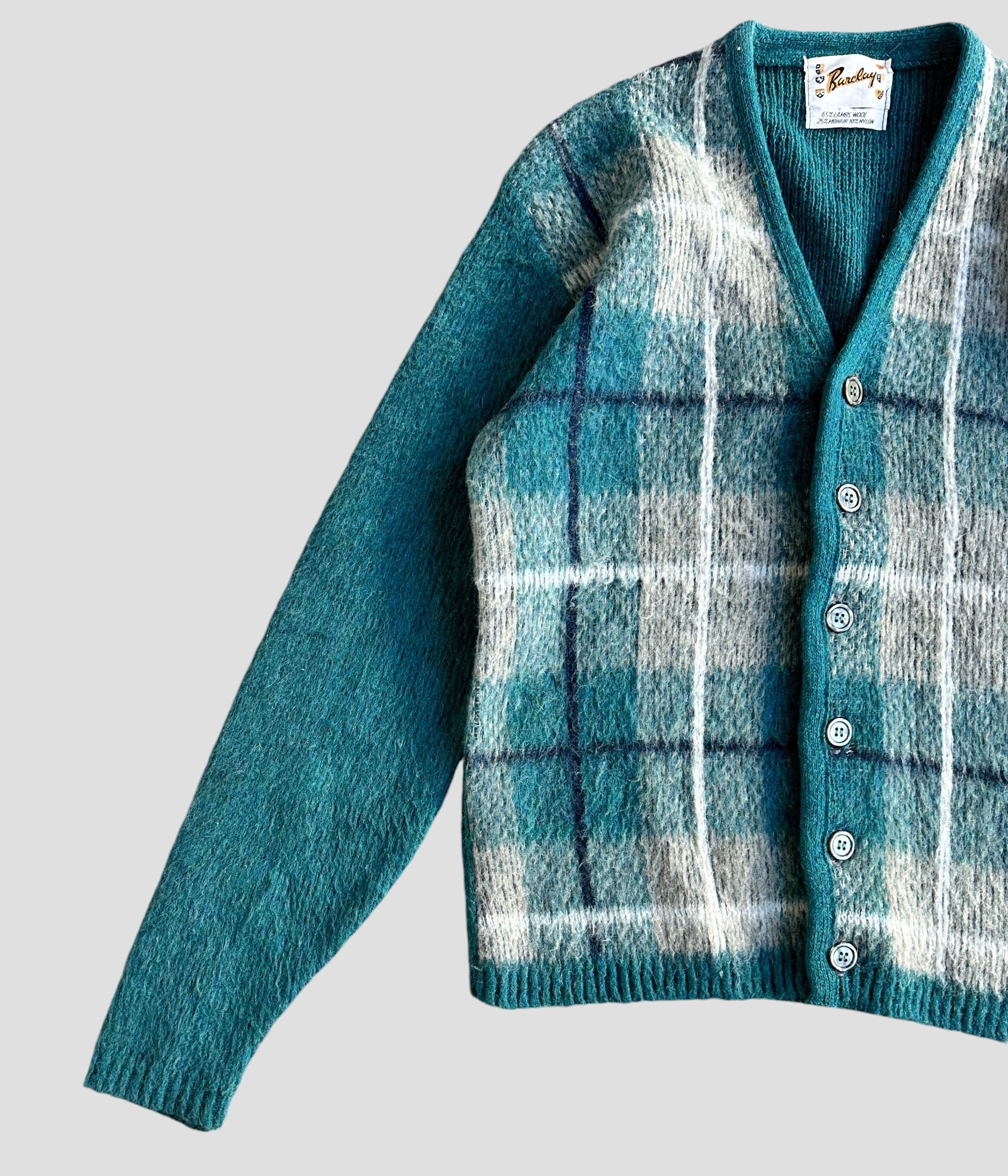 Barclay- Vintage 60s Wool Mohair Check Cardigan | BEGGARS BANQUET  