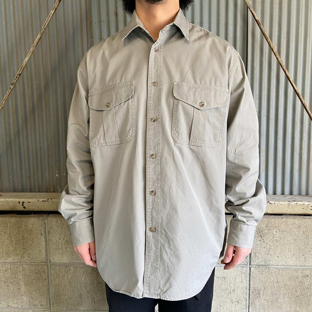 90年代 FILSON フィルソン 復刻タグ 無地 長袖 サファリシャツ メンズL 