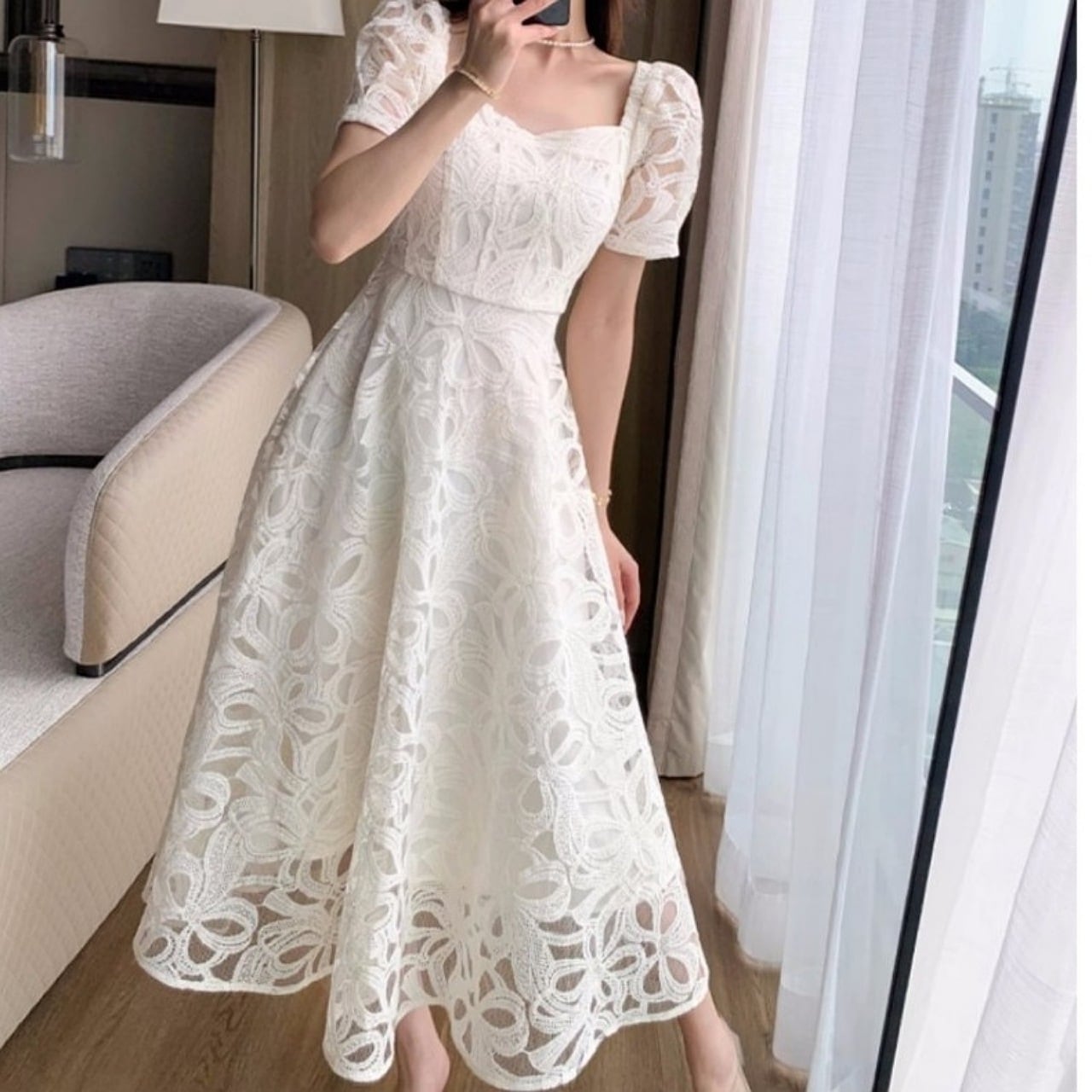 【M-4XL】お嬢様style レースワンピース