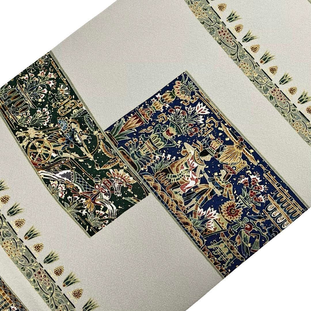 単衣 紬 縦横縞の織模様 黄土色 K-4492(名古屋帯 壁画柄 金彩 単衣 紬 縦横縞の織模様 黄土色 K-4492(名古屋帯 壁画柄 金彩