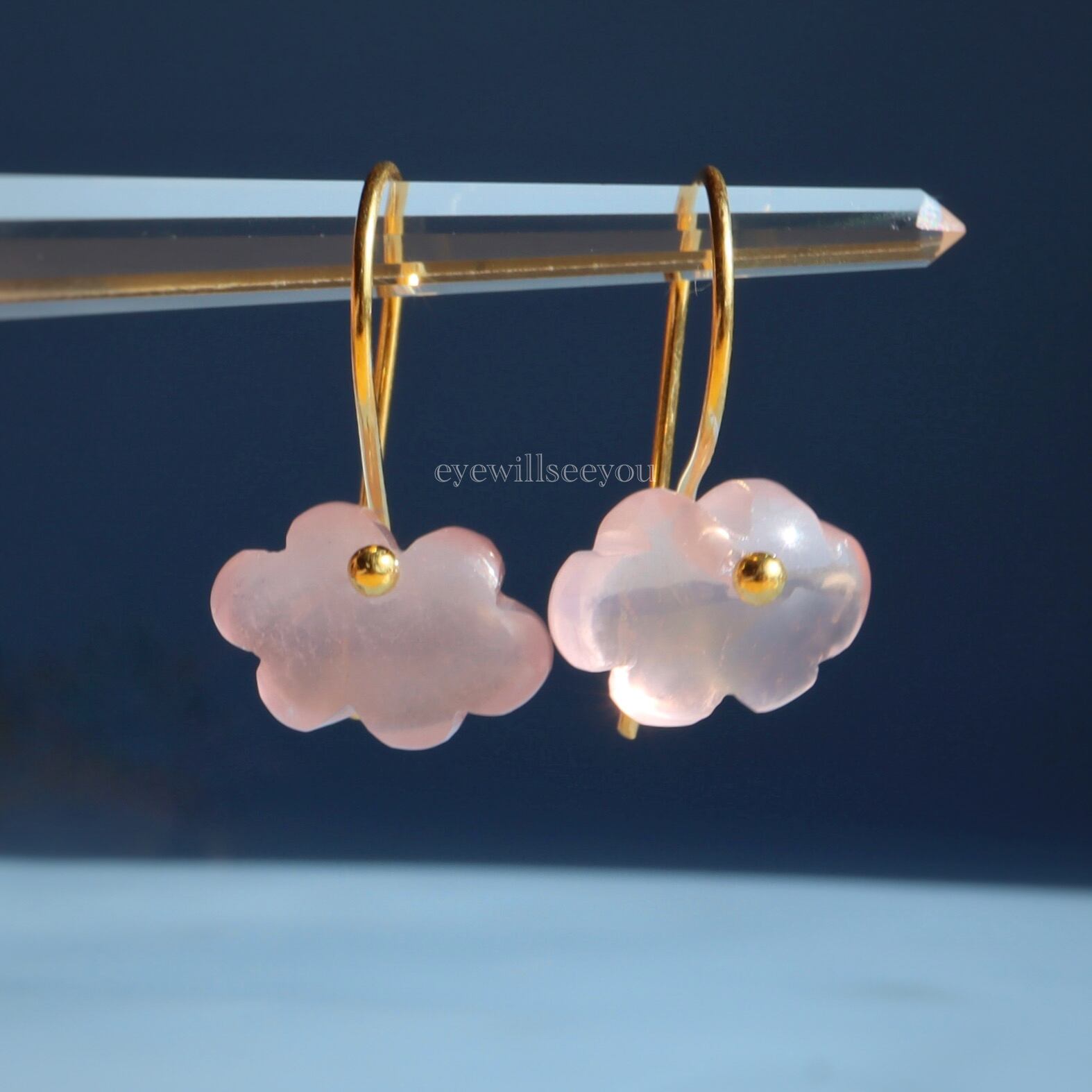 再入荷）Rose quartz cloud earrings ローズクォーツ クラウドピアス