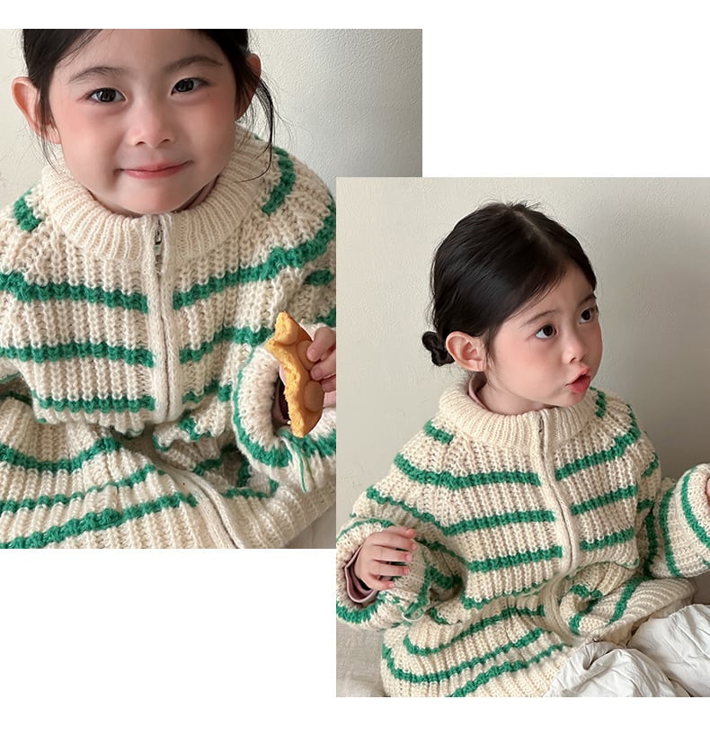 100,110cm　2colorボーダージッパーセーター