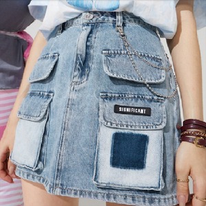 【送料無料】 ミニスカート  デニム  フェミニン  カジュアル系  Aライン・フレア  レディースファッション  可愛い 韓国  20代・30代  ポケット  こなれ感  きれいめ  ハイウェスト  シンプルデザイン  春  お出かけ  ブルー