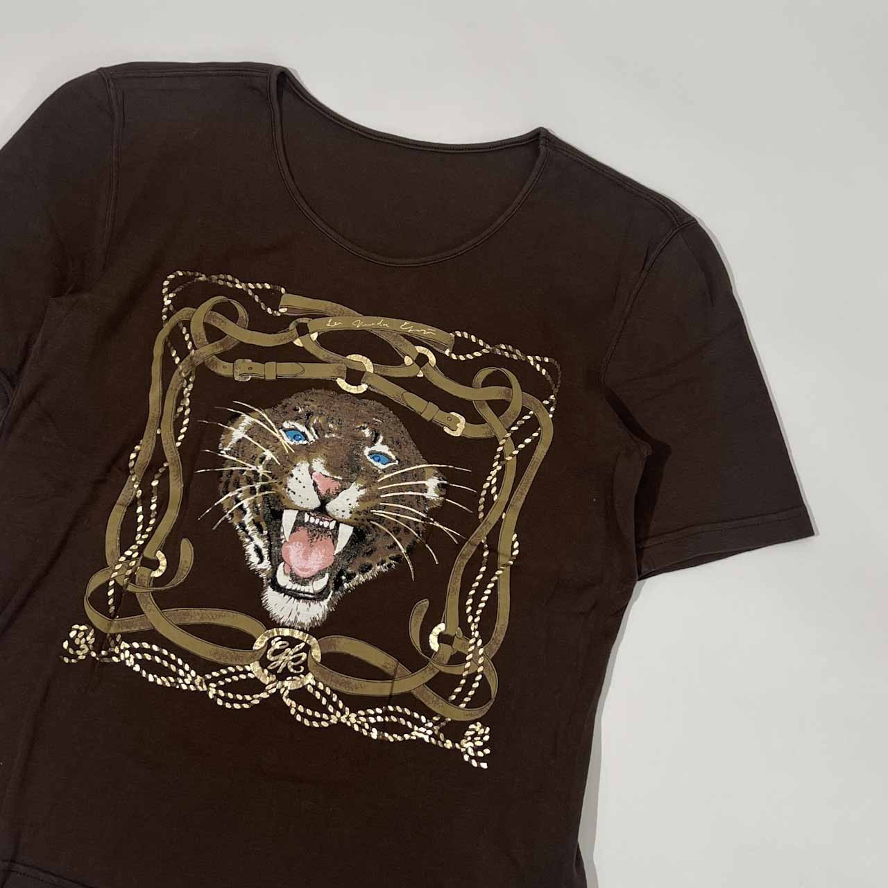 伊太利屋 イタリヤ アニマル柄 ジャガー 半袖 Tシャツ カットソー 9A2/ブラウン レディース