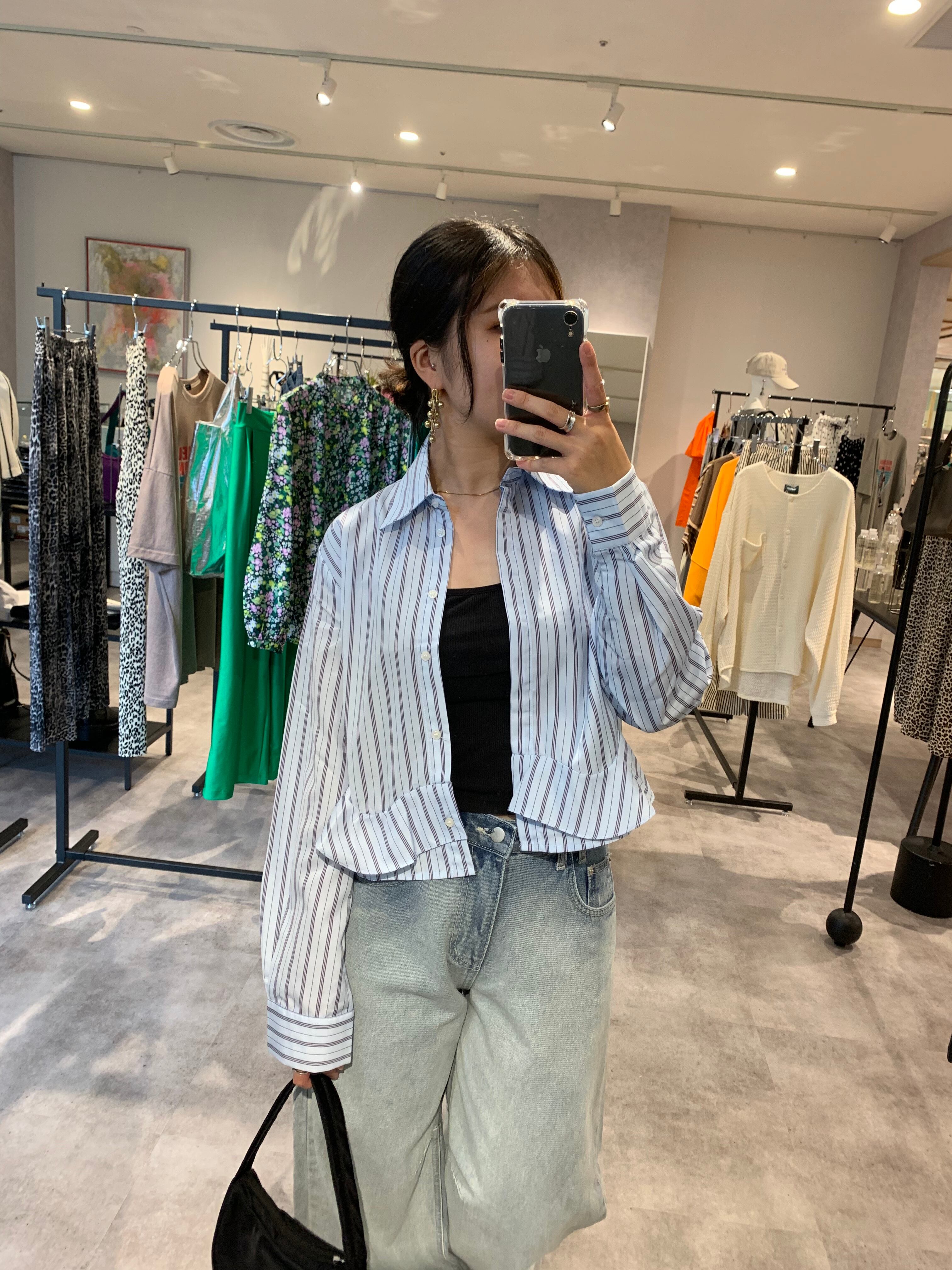 random stripe peplum short shirt