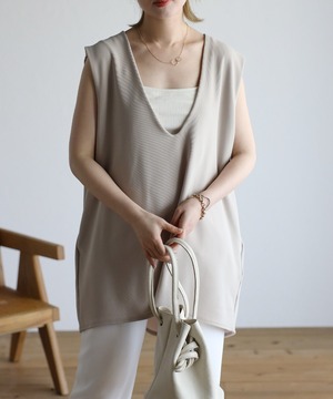 ディープVネックノースリーブカットソー【t-10405】.