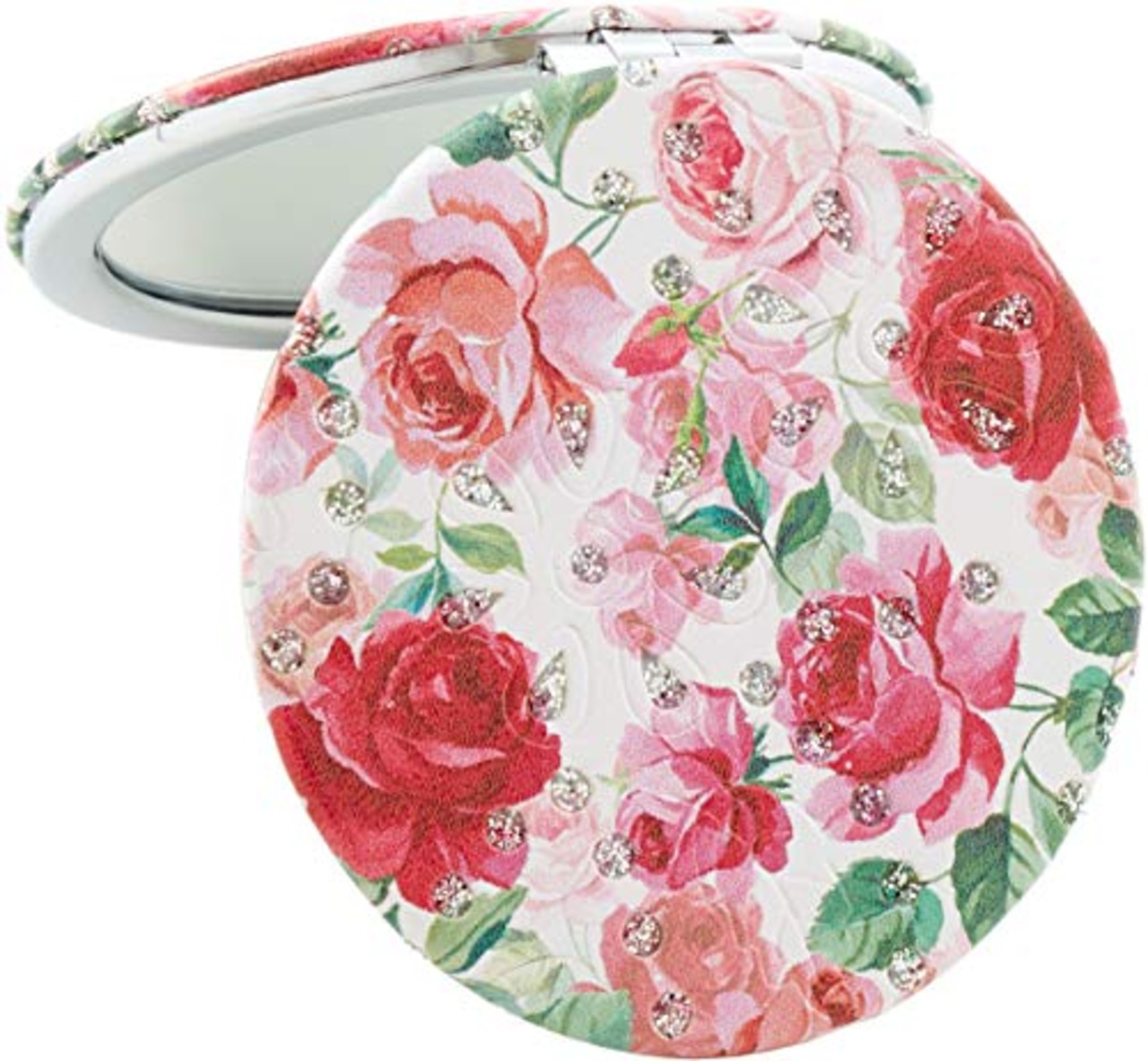 ロイヤルアーデン 鏡 コンパクトミラー ラウンド ローズ ホワイト 7×7×1cm バラ雑貨 等倍&拡大2倍