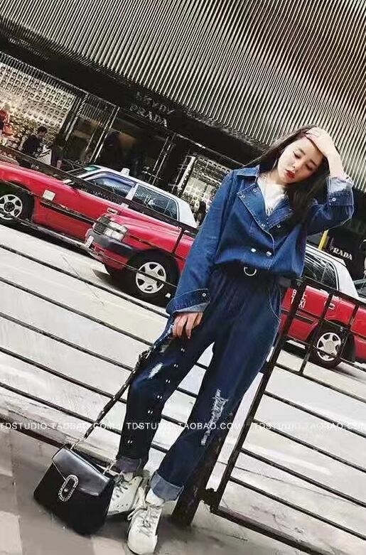 ダブルボタン デニムオールインワン　AJ33167-904