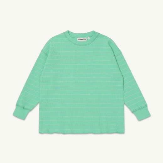 《main story 2026AW》Waffle Tee / Biscay Green Stripe
