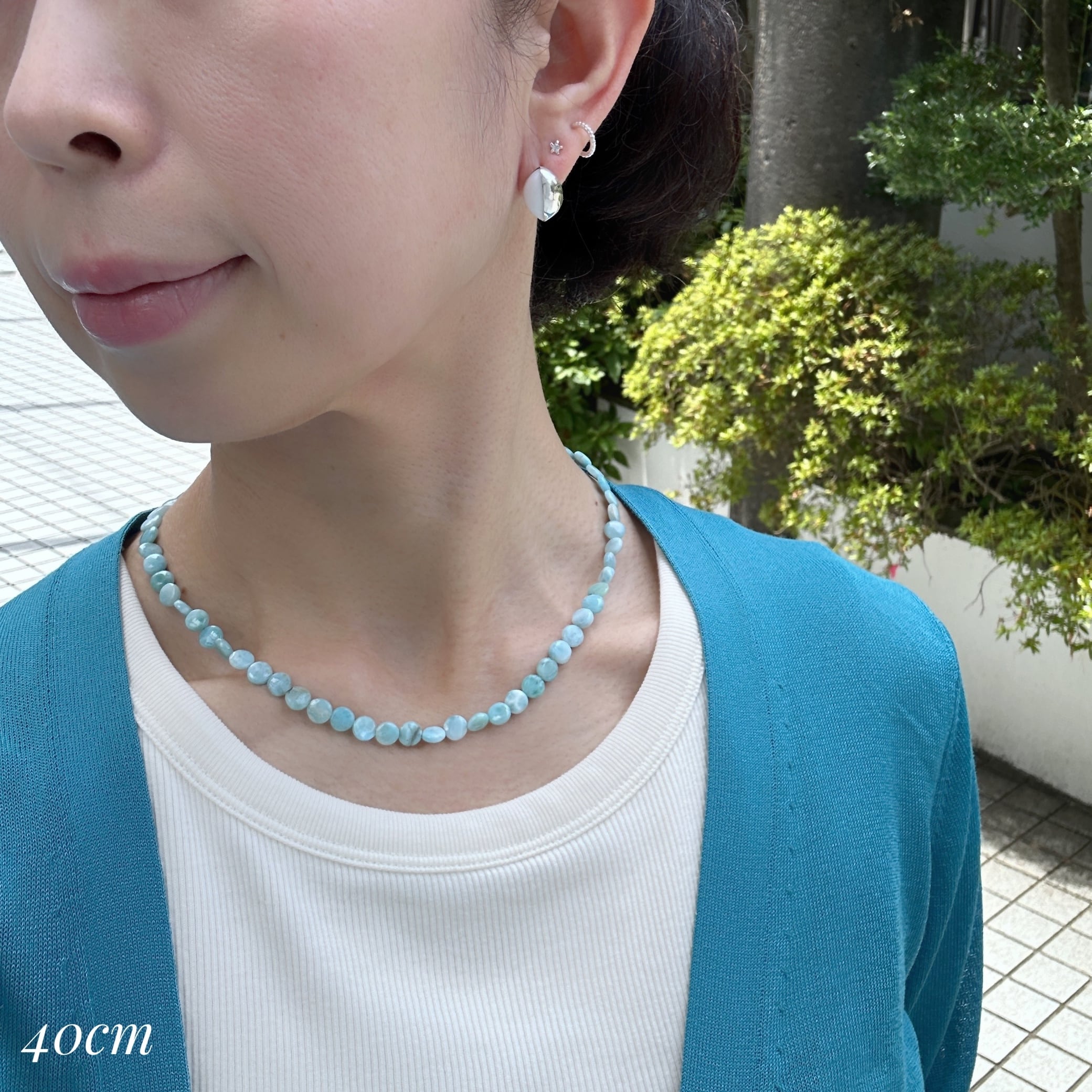Lagoon Original ラリマー コイン型 一連 ネックレス 40/45/50 cm