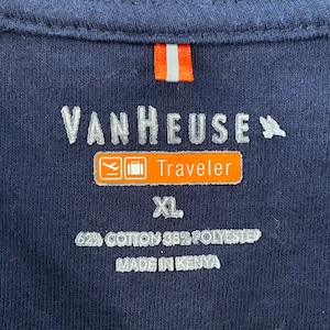 【VANHEUSEN】XL ビッグサイズ ポロシャツ 格子柄 ネイビー 2つボタン US古着 アメリカ古着