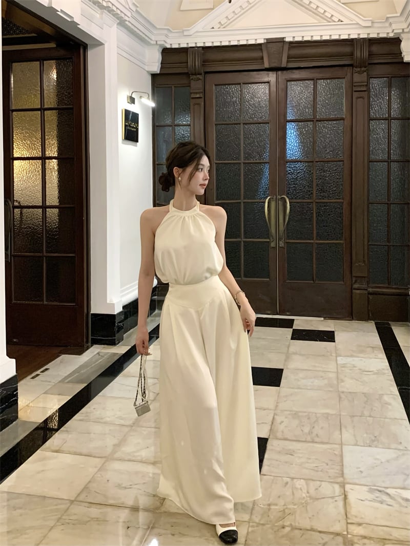 set】ホルターネックトップス×ワイドパンツセット M22419 | nanastyle