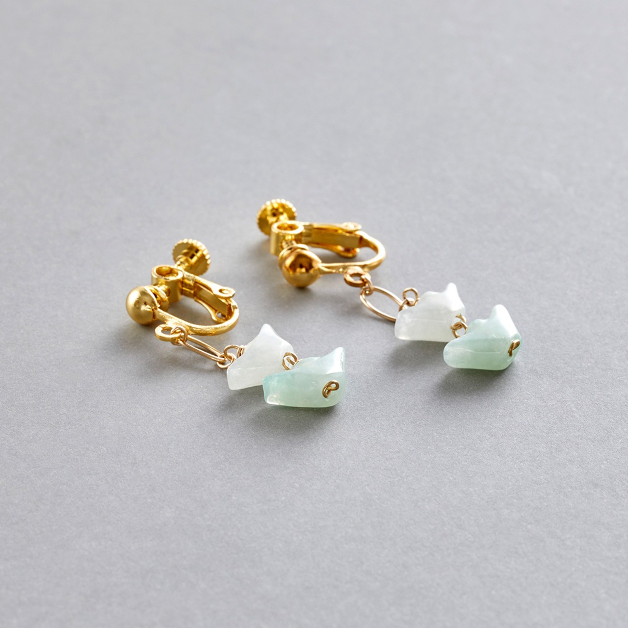 K14gf 翡翠 インズ デザイン イヤリング ピアス A貨翡翠 jd_mm1129