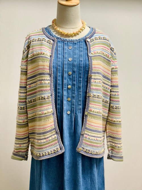 Vintage Spring Color Cotton Knit Cardigan 