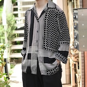 multi pattern open collar shirt