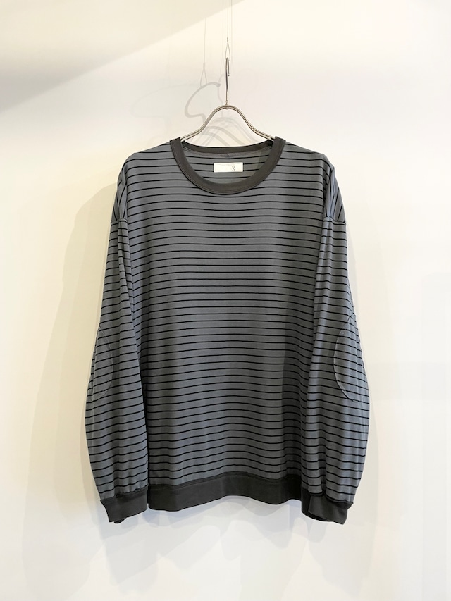 T/f Lv3 loose fit elbow patch striped jersey top - combined gray
