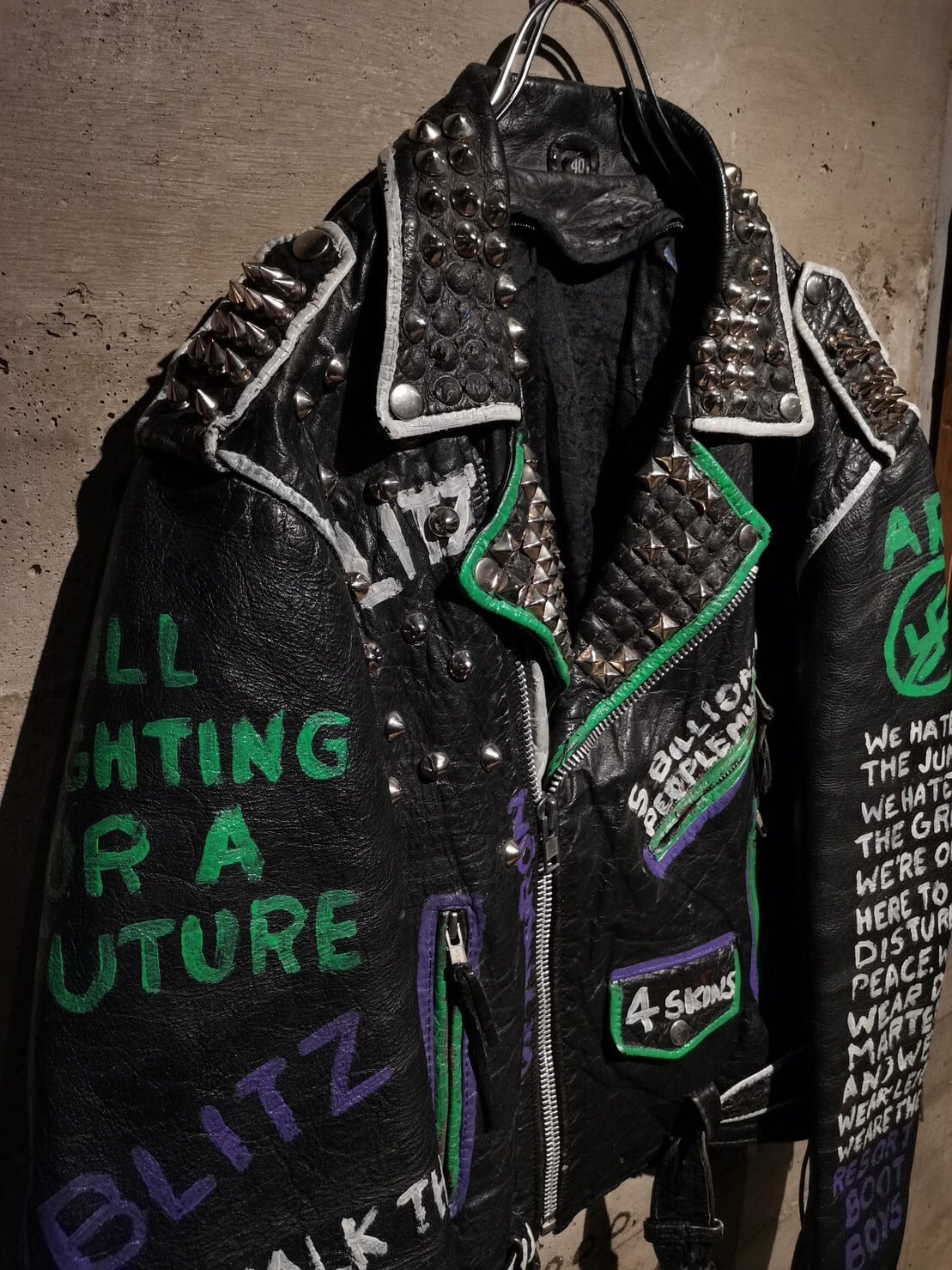 Caka】Special Hand Paint & Studs Punk Custom Vintage Leather 