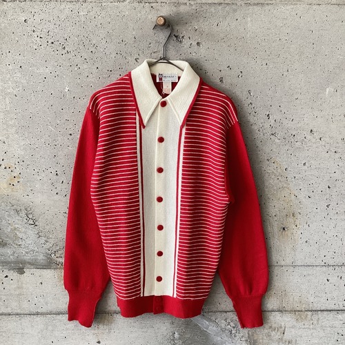 Made in USA red x white switching knit cardigan