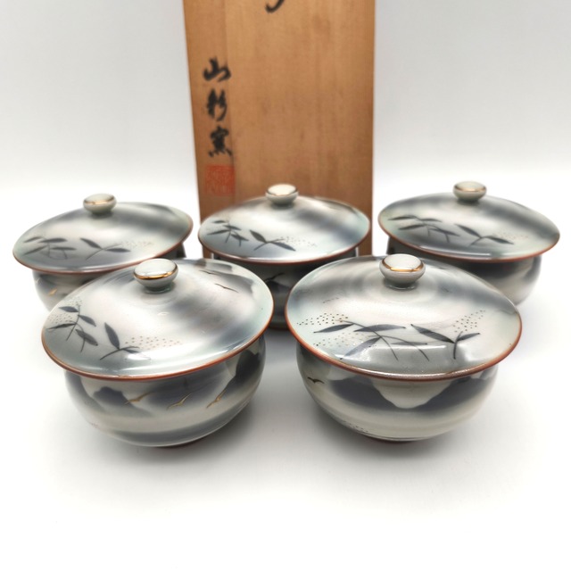 有田焼・山彩窯・蓋付湯呑・汲み出し茶碗・5客揃・No.260909-19・梱包サイズ80