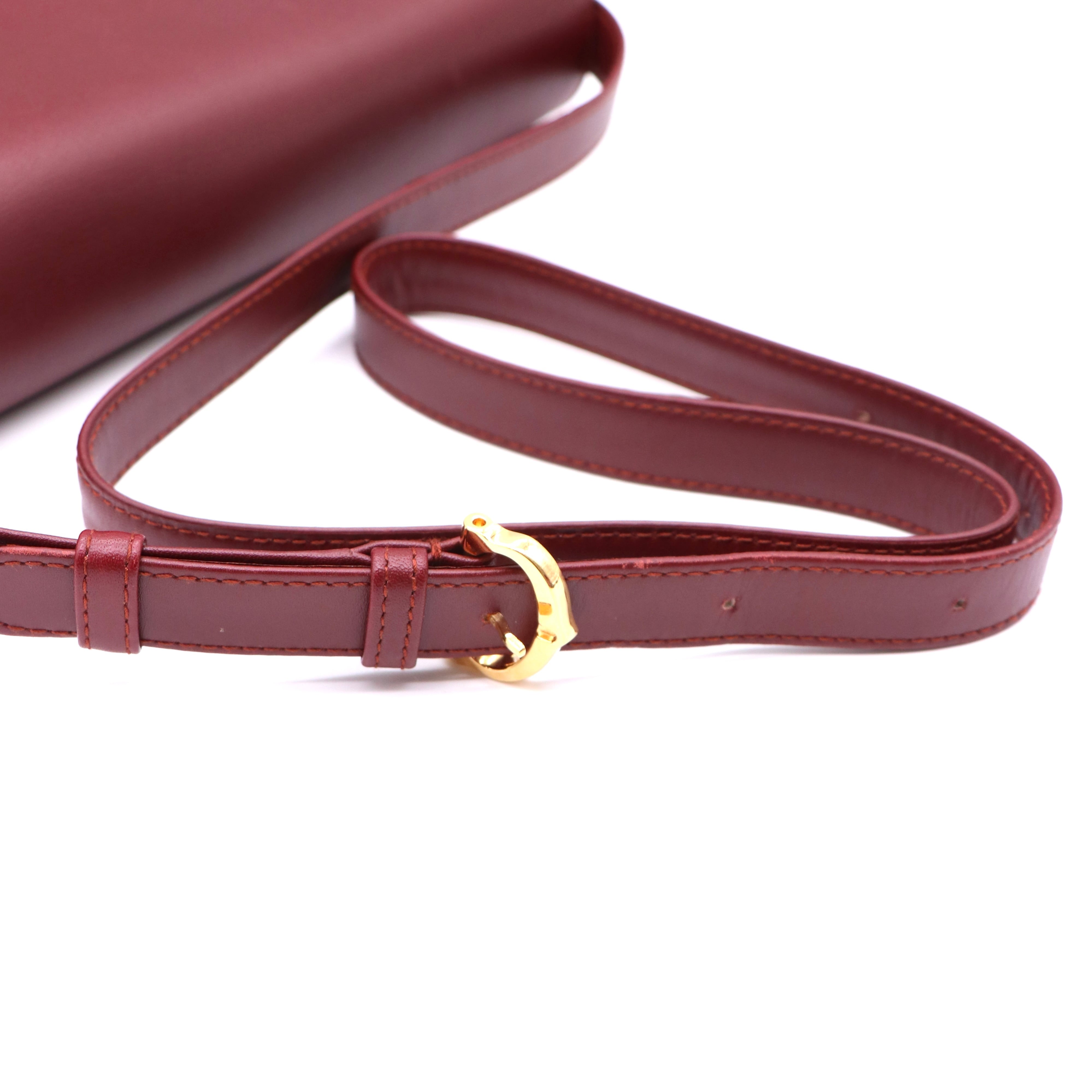 Cartier カルティエ マストライン レザーショルダーバッグ ボルドー