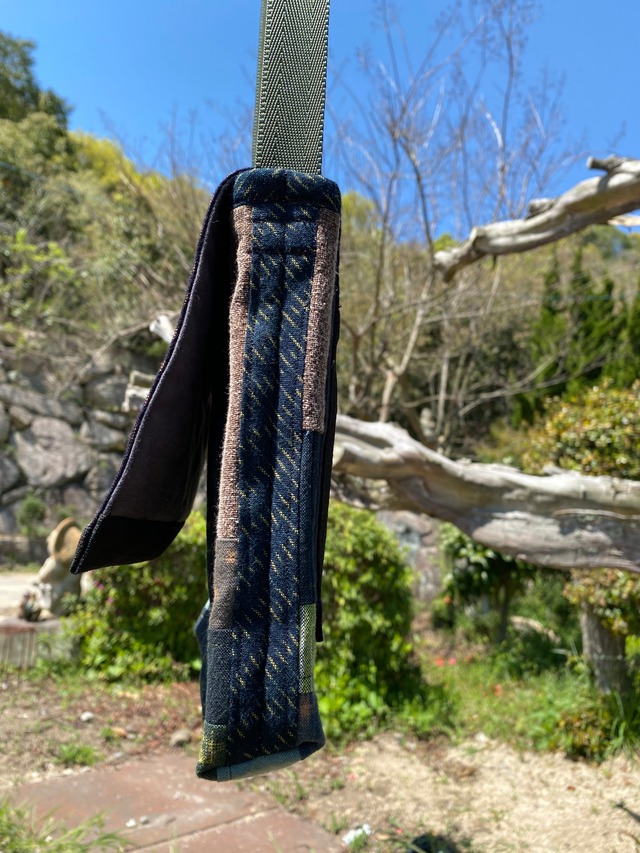 絣柿渋手作りアートショルダーバッグ　現品お届け